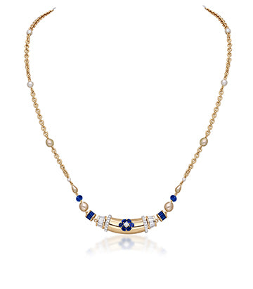 Pearl,Diamond and Blue sapphire necklace